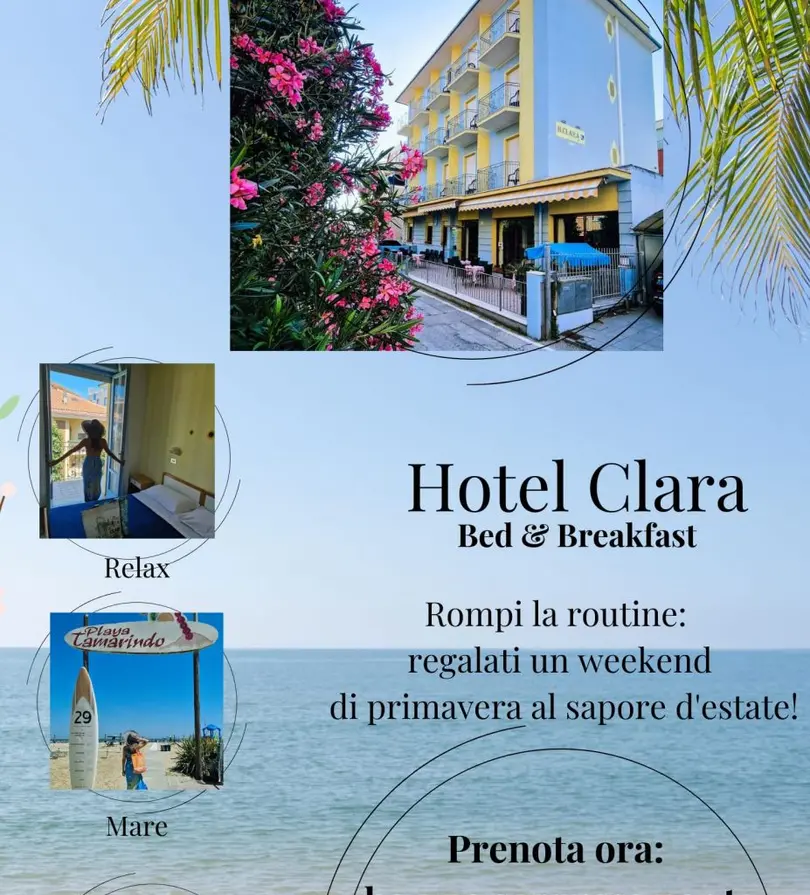 Offerta Hotel Clara: 𝐏𝐚𝐬𝐪𝐮𝐚 𝐞 𝐏𝐨𝐧𝐭𝐢 𝐝𝐢 𝐏𝐫𝐢𝐦𝐚𝐯𝐞𝐫𝐚 𝐚 𝐑𝐢𝐦𝐢𝐧𝐢:  𝐬𝐨𝐠𝐠𝐢𝐨𝐫𝐧𝐚 𝐞 𝐫𝐢𝐜𝐞𝐯𝐢 𝐮𝐧 𝐫𝐞𝐠𝐚𝐥𝐨 𝐬𝐩𝐞𝐜𝐢𝐚𝐥𝐞! ✨